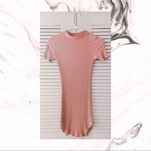 Blush pink turtle neck ribbed bodycon dress